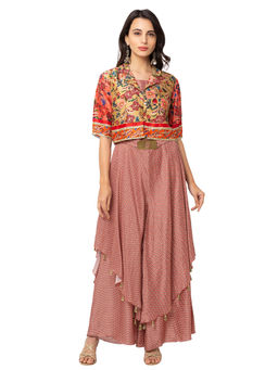 Soup by Sougat Paul - Red Floral Jumpsuit And Jacket (Set of 3)