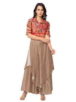 Soup by Sougat Paul - Beige Floral Jumpsuit And Jacket (Set of 3)