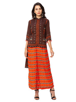 Soup by Sougat Paul - Coffee Floral Top And Pants (Set of 2)