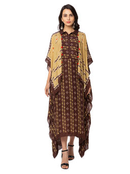 Soup by Sougat Paul - Coffee Printed Dress And Jacket (Set of 2)