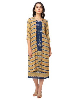 Soup by Sougat Paul - Mustard Printed Dress And Jacket (Set of 2)