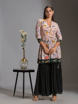 Soup by Sougat Paul - Printed Overlap Kurta Paired With Sharara Pants (Set of 2)