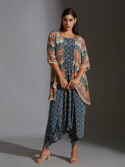 Soup by Sougat Paul - Printed Dhoti Jumpsuit Paired With Printed Jacket And Tassel Details (Set of 2)