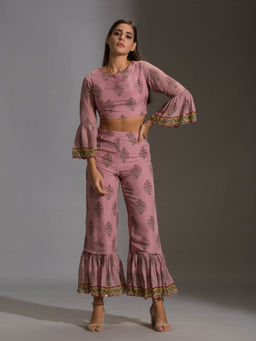 Soup by Sougat Paul - Crop Top of With Flared Sleeves With Bottom And Crop Jacket (Set of 3)