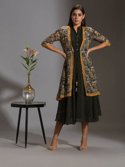 Soup by Sougat Paul - Printed A Line Dress Paired With Sequence Jacket (Set of 2)