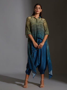 Soup by Sougat Paul - Printed Asymmetrical Top With Mirror Embroidery (Set of 2)