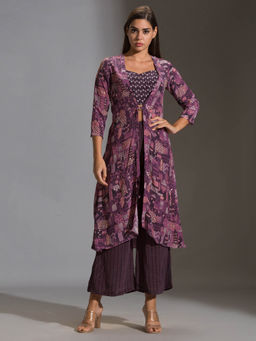 Soup by Sougat Paul - Printed Bustier Paired With Printed Pants And Jacket (Set of 3)