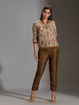 Soup by Sougat Paul - Sequence Jacket With Zipper Ad Rib Cuff Paired With Straight Pants (Set of 2)
