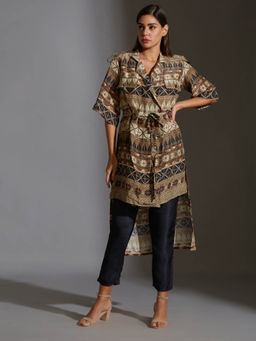 Soup by Sougat Paul - Overlap Printed Jacket With Bell Sleeves With Printed Trousers (Set of 2)