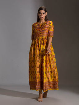 Soup by Sougat Paul - Printed Dress Paired With Sleeveless Jacket (Set of 2)