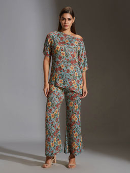 Soup by Sougat Paul - Prired One Shoulder Top Paired With Printed Pants (Set of 2)