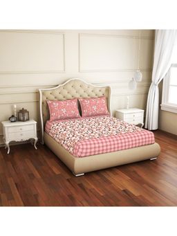 SPACES - Atrium Floral Pink 1 King Size Fitted Sheets With 2 Pillow Cover