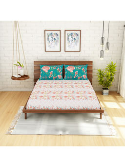 SPACES - Atrium 144 Tc Pink Cotton 1 Queen Bedsheet With 2 Pillow Cover