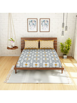 SPACES - Atrium Plus 210 Tc Grey Cotton 1 Queen Bedsheet With 2 Pillow Cover