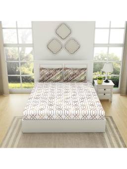 SPACES - Organic Cotton Brown And Cream Geometric 1 King Bedsheet With 2 Pillow Cover