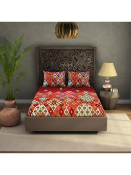 SPACES - RANGANA NALGONA 100% COTTON Large Bedsheet SOFT FEEL SKIN SAFE BREATHABLE (ORNATE, 274CMX274CM/43CMX68CM) - DARK RED