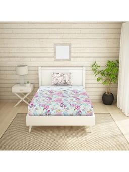 SPACES - Bonica Light Grey Floral Cotton 1 Single Bedsheet With 1 Pillow Cover
