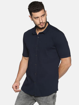 SHOWOFFFF - Cotton Navy Blue Solid Slim Fit Shirt
