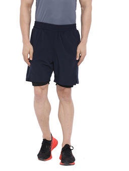CHKOKKO - Navy Blue Men Double Layer Gym Shorts