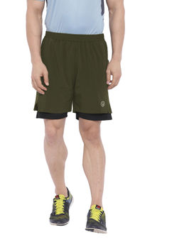 CHKOKKO - Olive Men Double Layer Gym Shorts