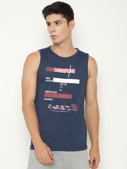 CHKOKKO - Blue Melange Men Cotton Gym Tank Tops