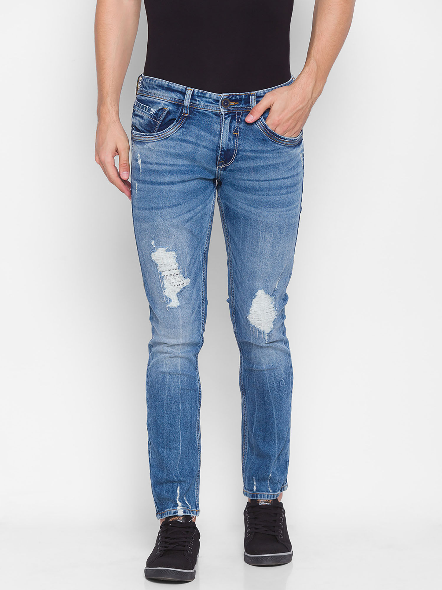 Spykar Blue Cotton Mens Jeans 
