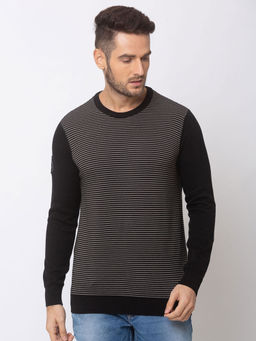 Spykar - Black Grey Cotton Regular Fit Sweater