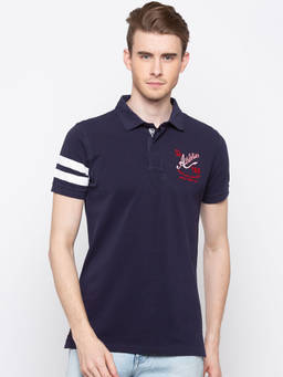 Spykar - Navy Blue Solid Slim Fit Polo T-shirt