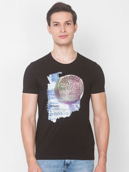 Spykar - Black Cotton Men T-shirt