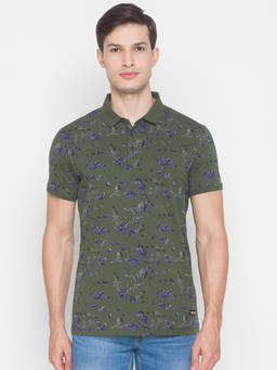 Spykar - Green Cotton Men Polo T-shirt