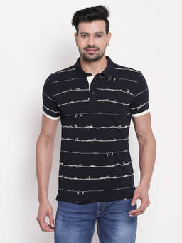 Spykar - Navy Blue Printed Polo T-shirt