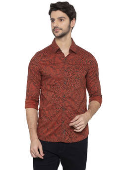 Spykar - Red Printed Slim Fit Casual Shirt