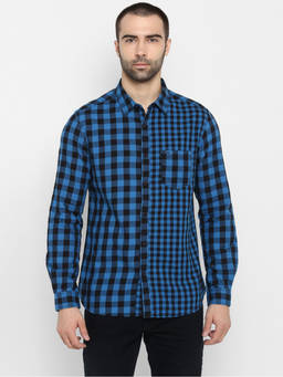 Spykar - Blue Checked Slim Fit Casual Shirt