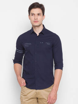 Spykar - Navy Blue Cotton Men Shirt