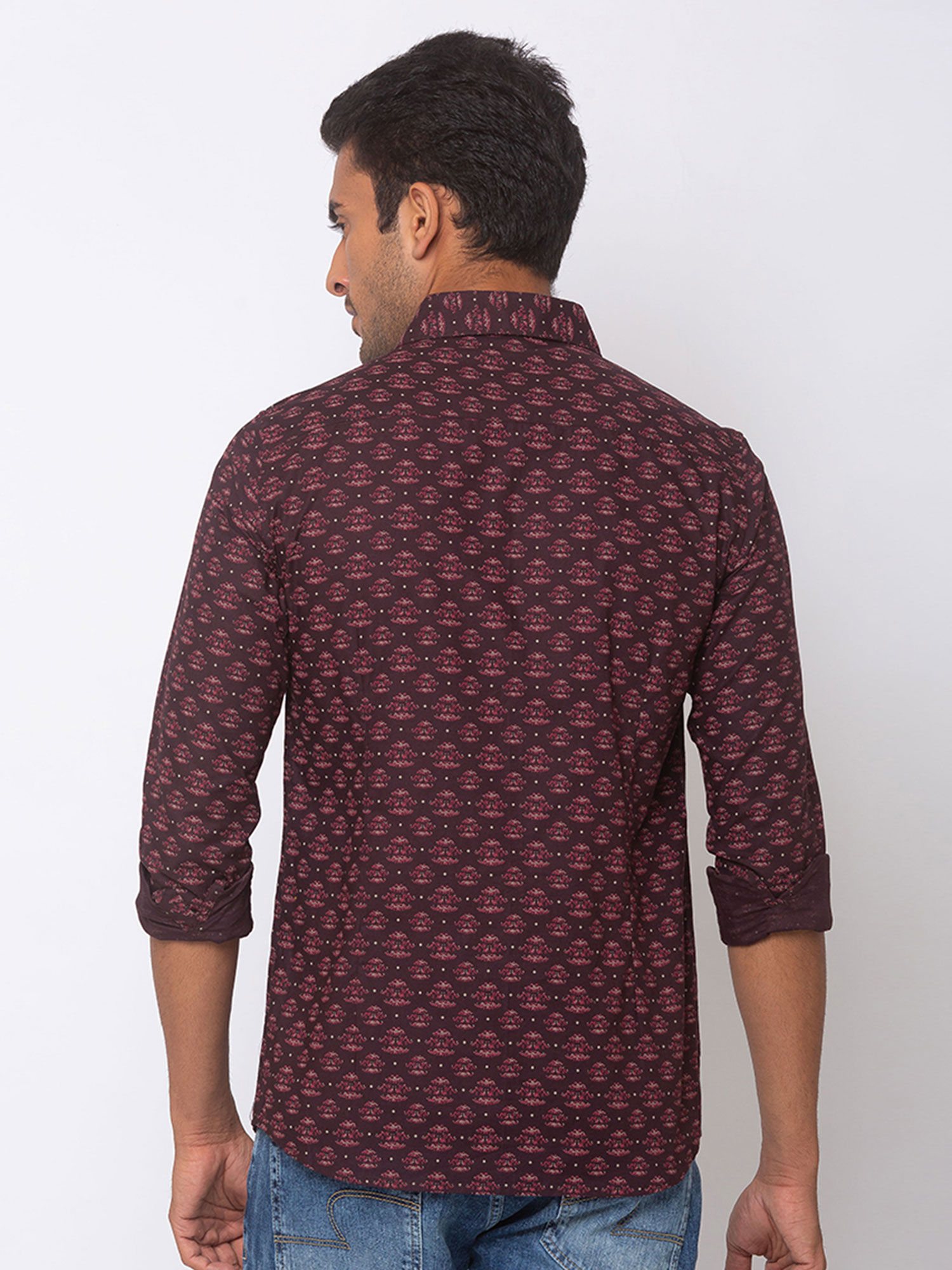 Spykar Wine Red Cotton Slim Fit Shirt 