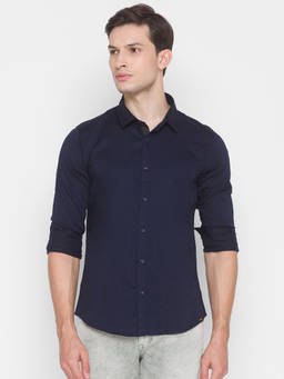 Spykar - Navy Blue Cotton Men Shirt