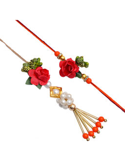 Silvermerc Designs - Pearl Flower Rakhi Combo For Men & Women