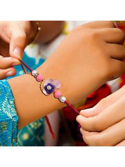 Silvermerc Designs - Blue & Pink Beads Designer Bhaiya Bhabhi Rakhi Combo Set