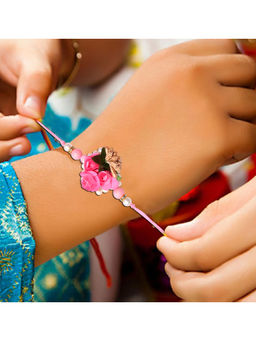 Silvermerc Designs - Designer Pearl Red Rakhi Combo Set For Bhaiya Bhabhi