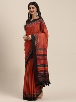Soch - Red Silk Blend Printed Saree with Unstitched Blouse