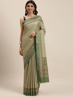 Soch - Green Silk Blend Printed Saree with Unstitched Blouse