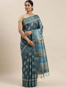 Soch - Blue Handloom Sarees with Unstitched Blouse