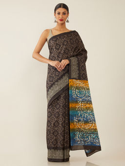 Soch - Printed Grey Saree with Unstitched Blouse