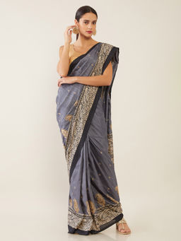Soch - Printed Grey Saree with Unstitched Blouse