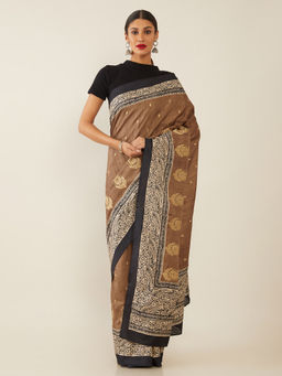 Soch - Printed Brown Saree with Unstitched Blouse