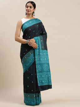 Soch - Navy Blue Printed Sarees with Unstitched Blouse