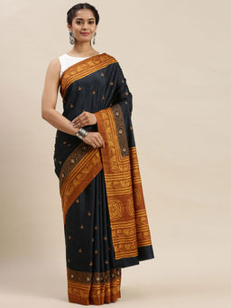 Soch - Navy Blue Printed Sarees with Unstitched Blouse