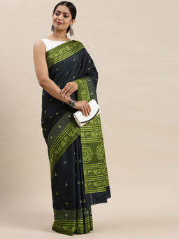 Soch - Navy Blue Printed Sarees with Unstitched Blouse