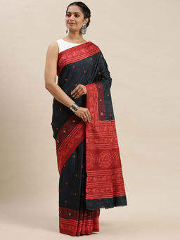 Soch - Navy Blue Printed Sarees with Unstitched Blouse