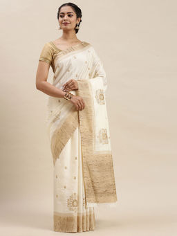 Soch - Cream Handloom Sarees with Unstitched Blouse